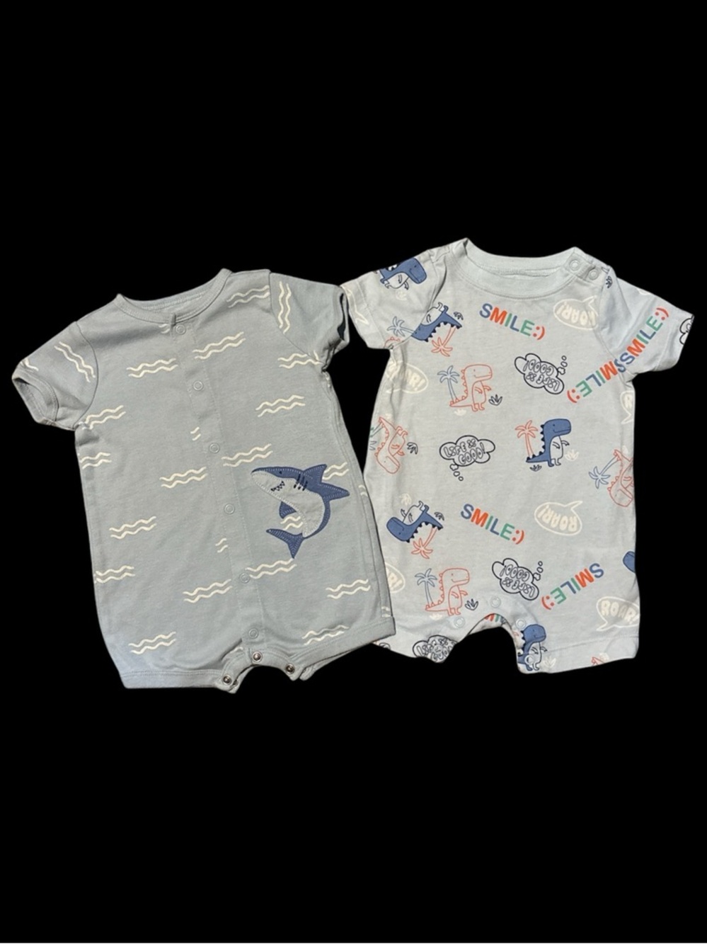 Shark and Smile Print Kids One Pieces Baby Boy Size 9 months